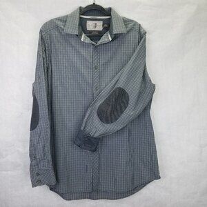 Black Brown 1826 Button Up Shirt Men's XL Long Sleeve Plaid Elbow Patch Casual